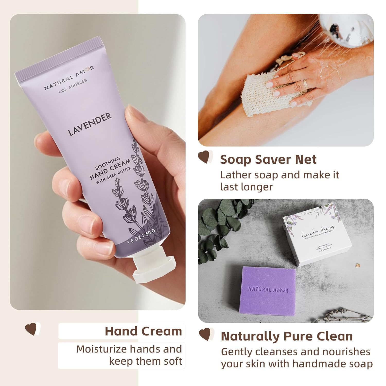 Natural Amor Handmade Spa Gift Set 6 pcs– Includes Citrus Bath Bomb, Lavender Hand Cream, Soap, Bath Salt, Candle – Relaxing Self-Care Kit for Women - Image 4