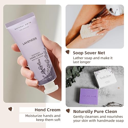 Miniatura 4 de Natural Amor - Juego de regalo de spa hecho a mano, 6 piezas, incluye bomba de baño de cítricos, crema de manos de lavanda, jabón, sal de baño,