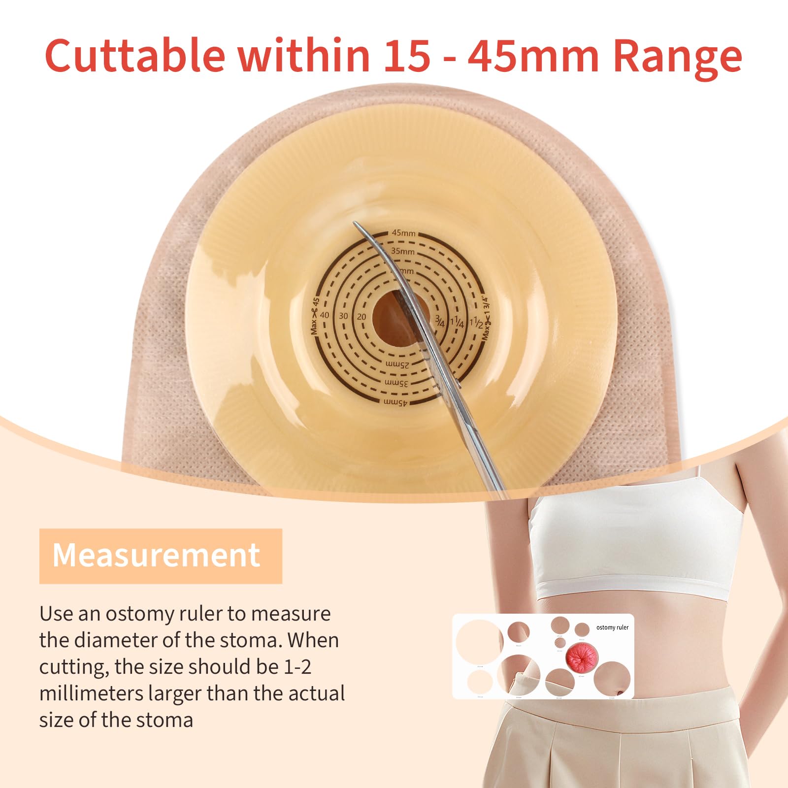 DERAYMI 30 bolsas convexas de dos piezas para ostomía, accesorios para estoma, 15 – 57 mm, bolsas de colostomía para piel de estoma que está presionada y boca abajo (20 bolsas, 10 bandejas convexas