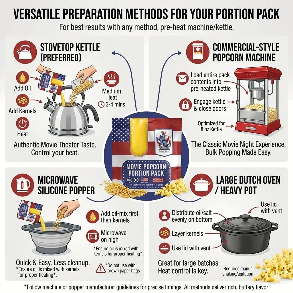 Great River Milling Movie Popcorn Portion Pack, 8 oz Pre-Measured Bags (24 Count) – Non-GMO, Gluten Free Popcorn Kernels, Made in USA – For 8 oz Kettles, Stovetop, Air Popper, Whirley-Pop, Concessions