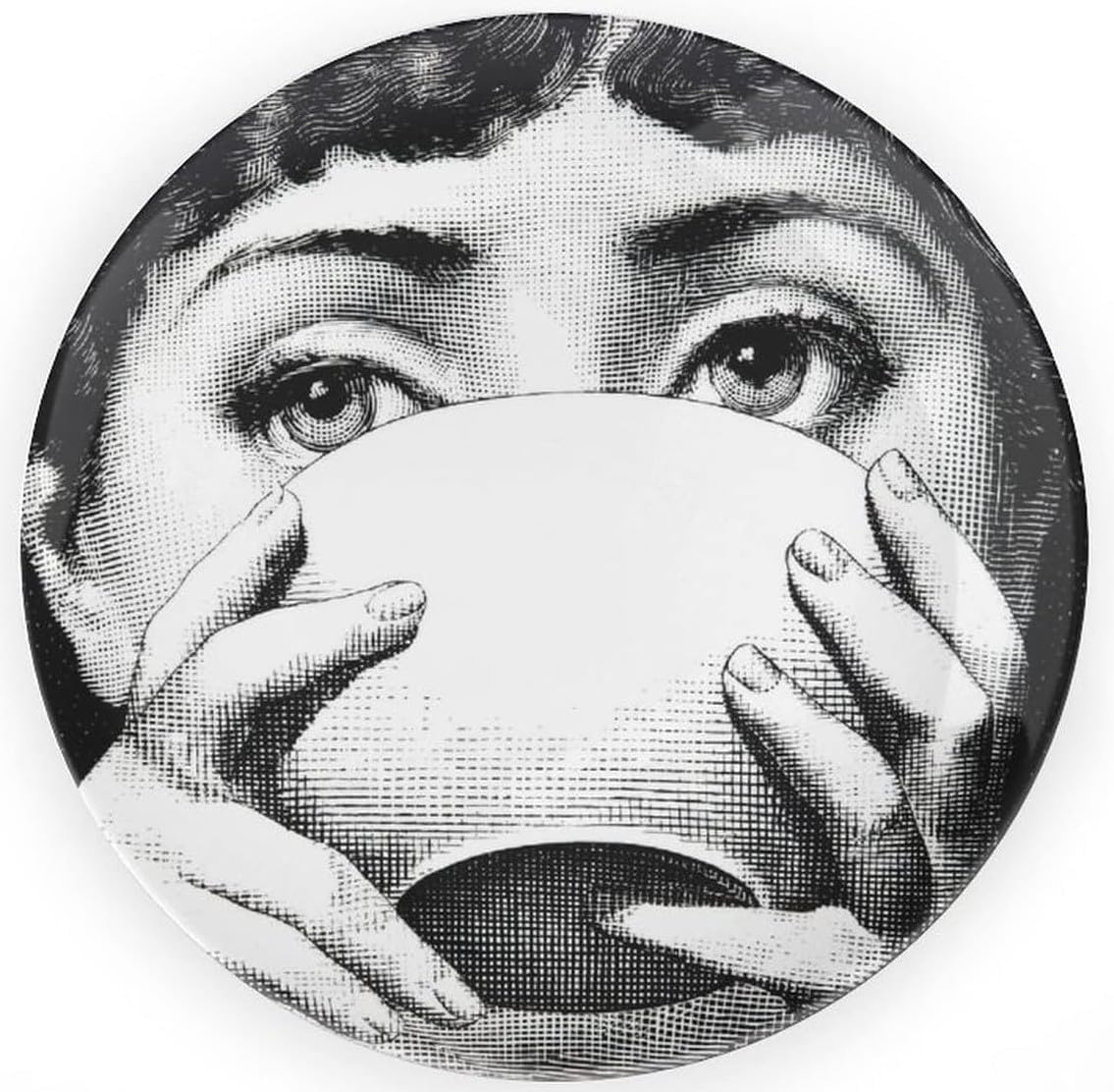 AlphaDesignLuxe 10" Italian-Style Decorative Plate – Modern Art Face Design, Handcrafted Ceramic Platter for Tabletop or Wall Display (Tea Cup)