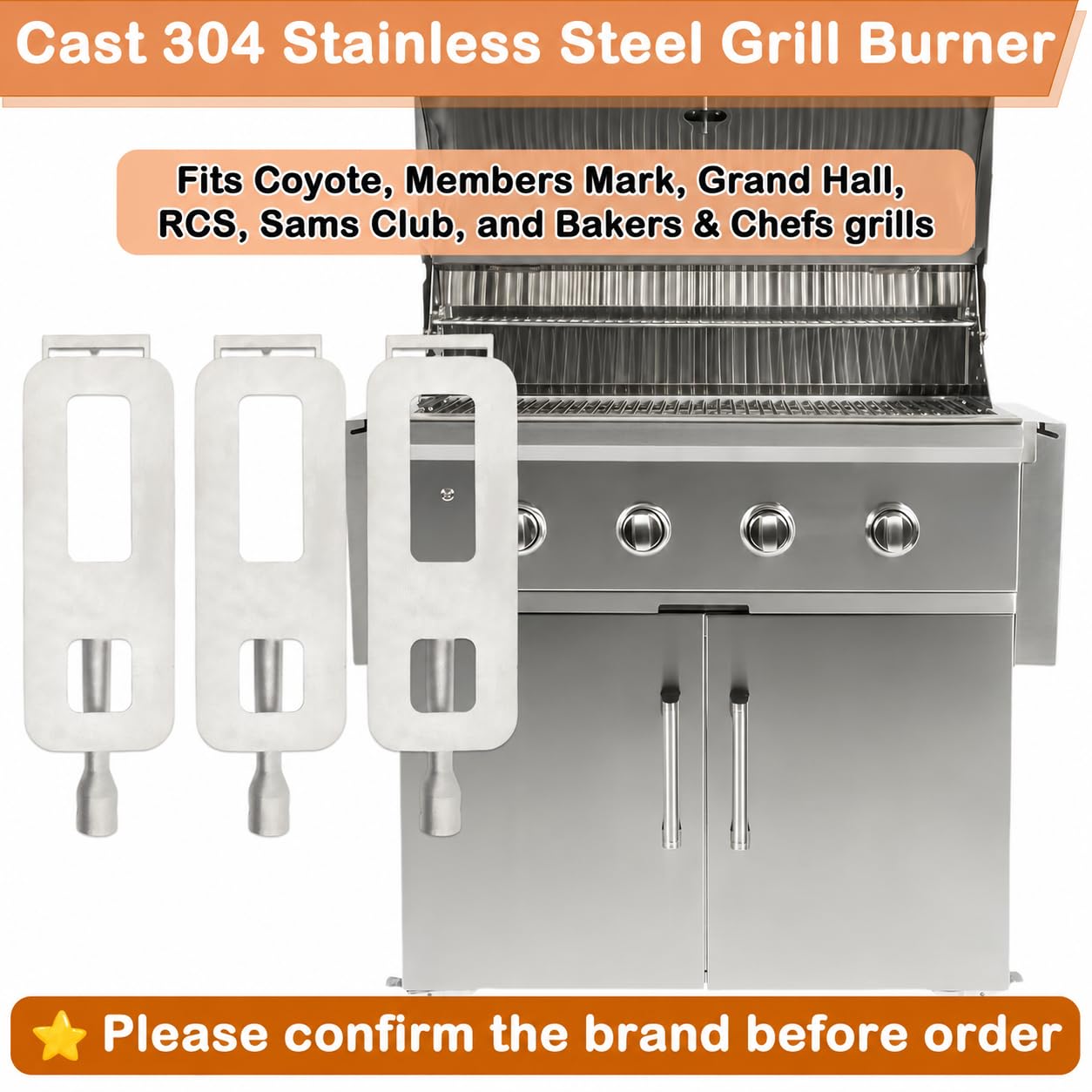 Quemador de parrilla de acero inoxidable fundido 304, 15 3/4 x 4 3/4 pulgadas, paquete de 3