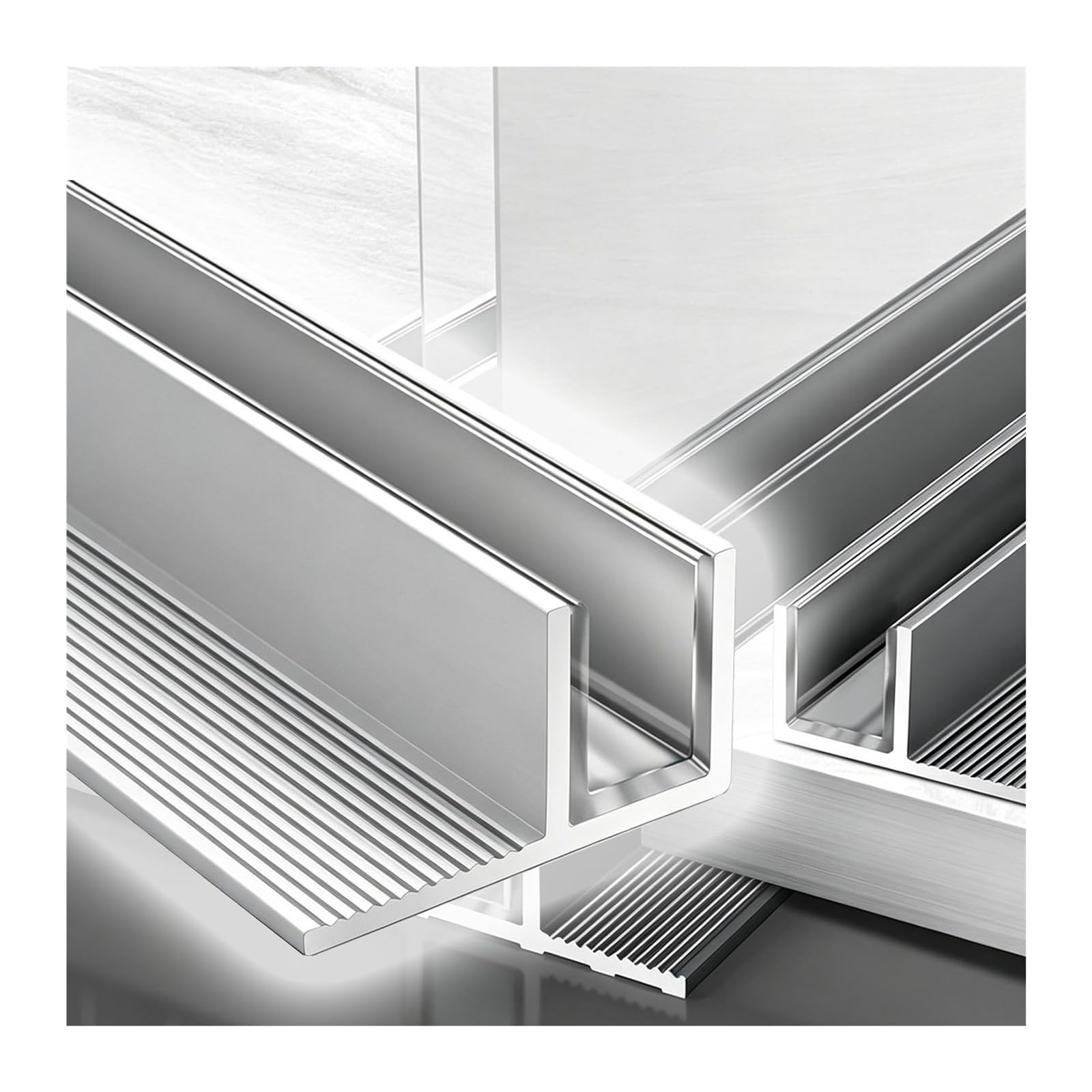 Profil aluminiowy F do prysznica Heavy Duty | Z PVC nizione pasuje do szklanych ścianek prysznicowych 8/10/12 mm (8 mm srebrny, 300 cm / 118.1 in/118,1 cala)