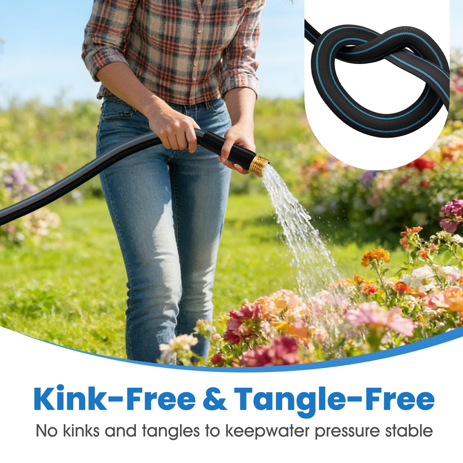 15,2 m langer, nicht dehnbarer Gartenschlauch, leicht und knickfrei, flexibler robuster Wasserschlauch für Rasen, Hof, Autowäsche (1,9 cm massive Messingbeschläge, knautschfest)-08