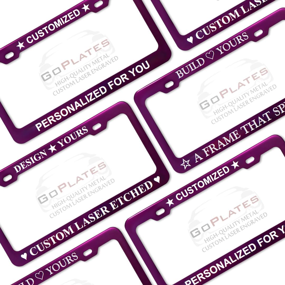 GoPlates Custom License Plate Frame - Laser Engraved Personalization - Fits Standard US Plates - Anodized Aluminum Construction - Unique Car Accessory (Purple, 6 * 12)