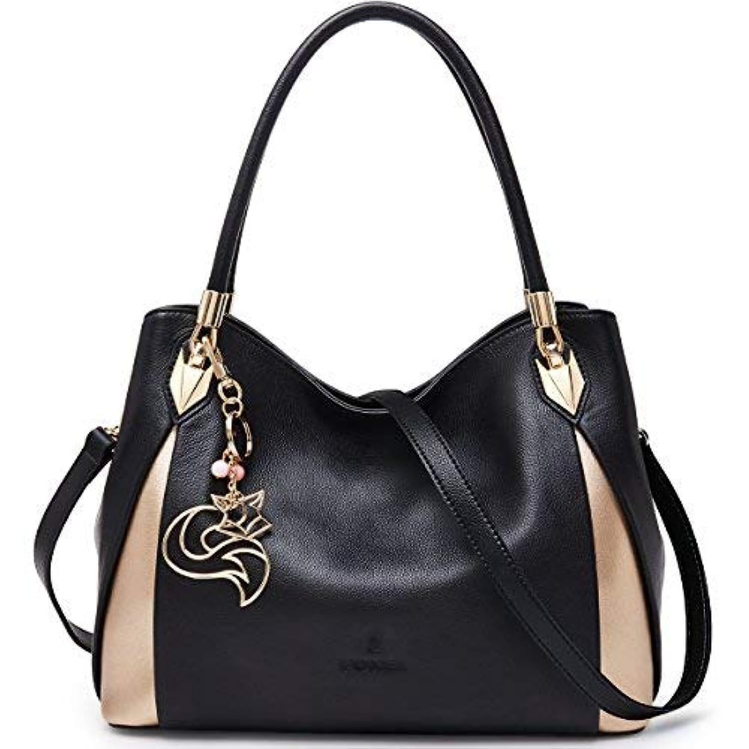 Gifts for Mom Leather Handbags for Women, Genuine Leather Lady Top-handle Totes Women's Fashion Crossbody Bags Womens Carryall Purses and Handbags (Black)