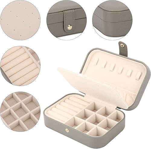 Vista 3 de FEISCON Organizador de joyas, pequeño joyero, mini joyero, estuche de viaje, almacenamiento y organizador portátil de joyería, caja