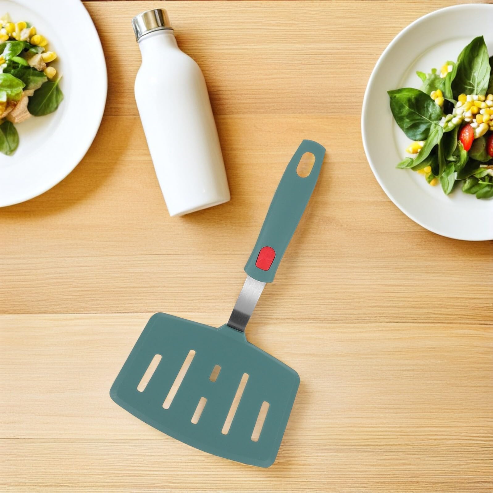 Espátula Ranurada de Silicona 2 Piezas Verde para Cocinar
