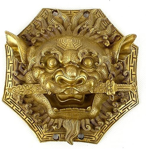 Adornos de escultura de latón para estantes, espejo Feng Shui Bagua, mordeduras de león, adornos de espada, colgante de espejo estereoscópico de