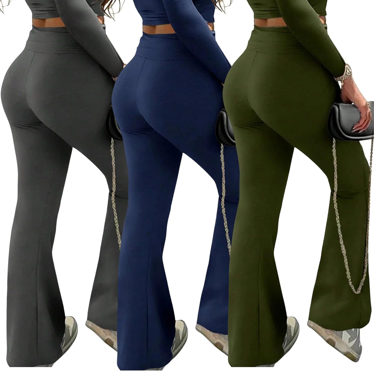 3 Piece Plus Size Women’s Flare Leggings for Women High Waisted Yoga Pants Black Flared Leggings Bootcut Lounge Pants