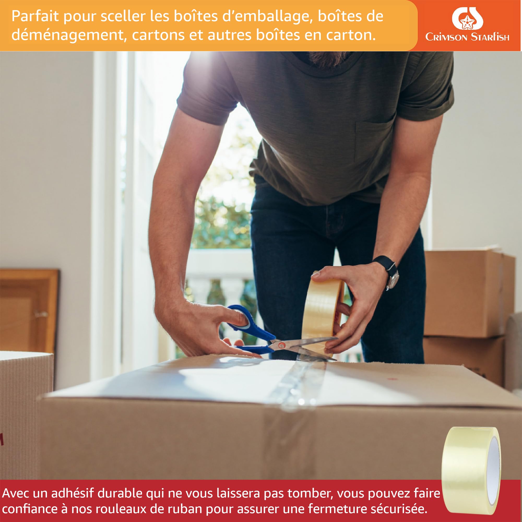 Ruban Adhésif Transparent 48mm x 66m 6 Rouleaux pour Colis Cartons Déménagement