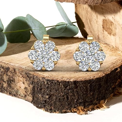 Miniatura 7 de Aretes de diamantes en racimo de 14 a 1 quilate en oro de 10 quilates o platino 950