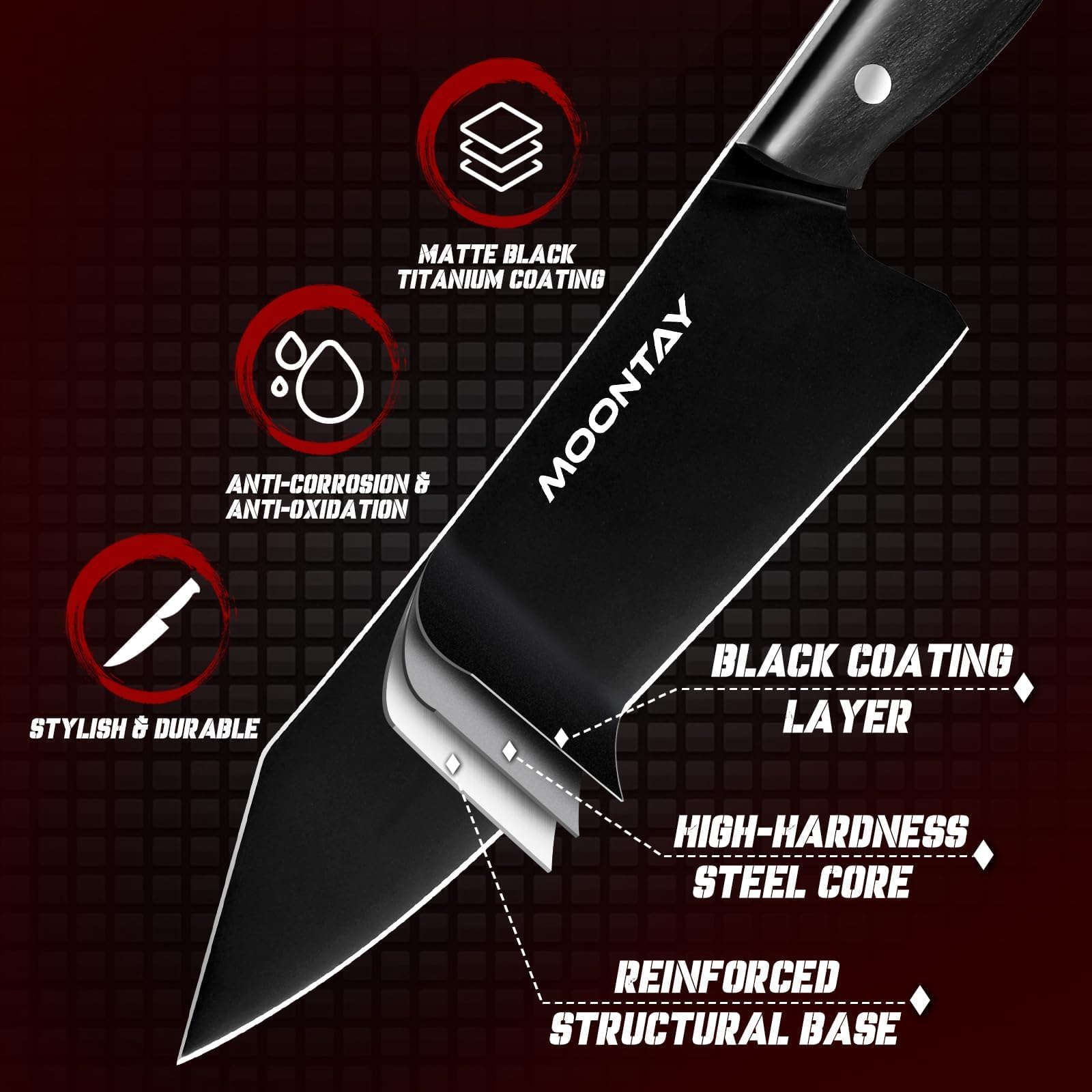 Moontay 3-teiliges Küchenmesser-Set mit Geschenkbox - Kochmesser, Santoku & Universalmesser - Aus rostfreiem Edelstahl mit rutschfestem Griff - Rasiermesserscharfe Messer zum Kochen - Geschenkidee