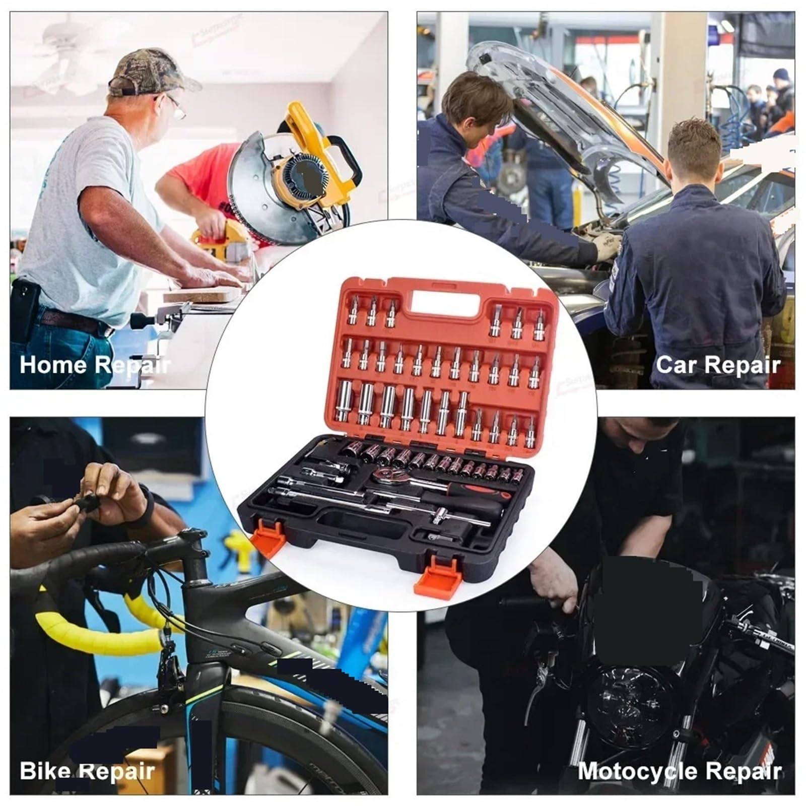 Juego Completo De Llaves De Trinquete For Motocicleta, 46 Uds., 1/4 Pulgadas, Kit Completo De Reparación De Automóviles For Herramientas De Mantenimiento De Automóviles Y Bicicletas