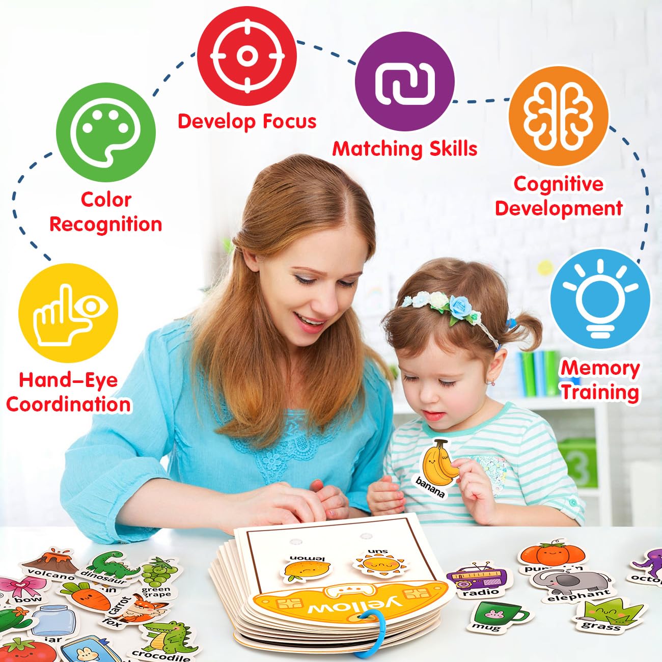 Montessori Busy Book Color Sorting Toys for Toddlers 2-4, Educational Preschool Learning Activities for Kids, Sensory Fine Motor Matching Games for 3 Year Old Boys Girls Gifts