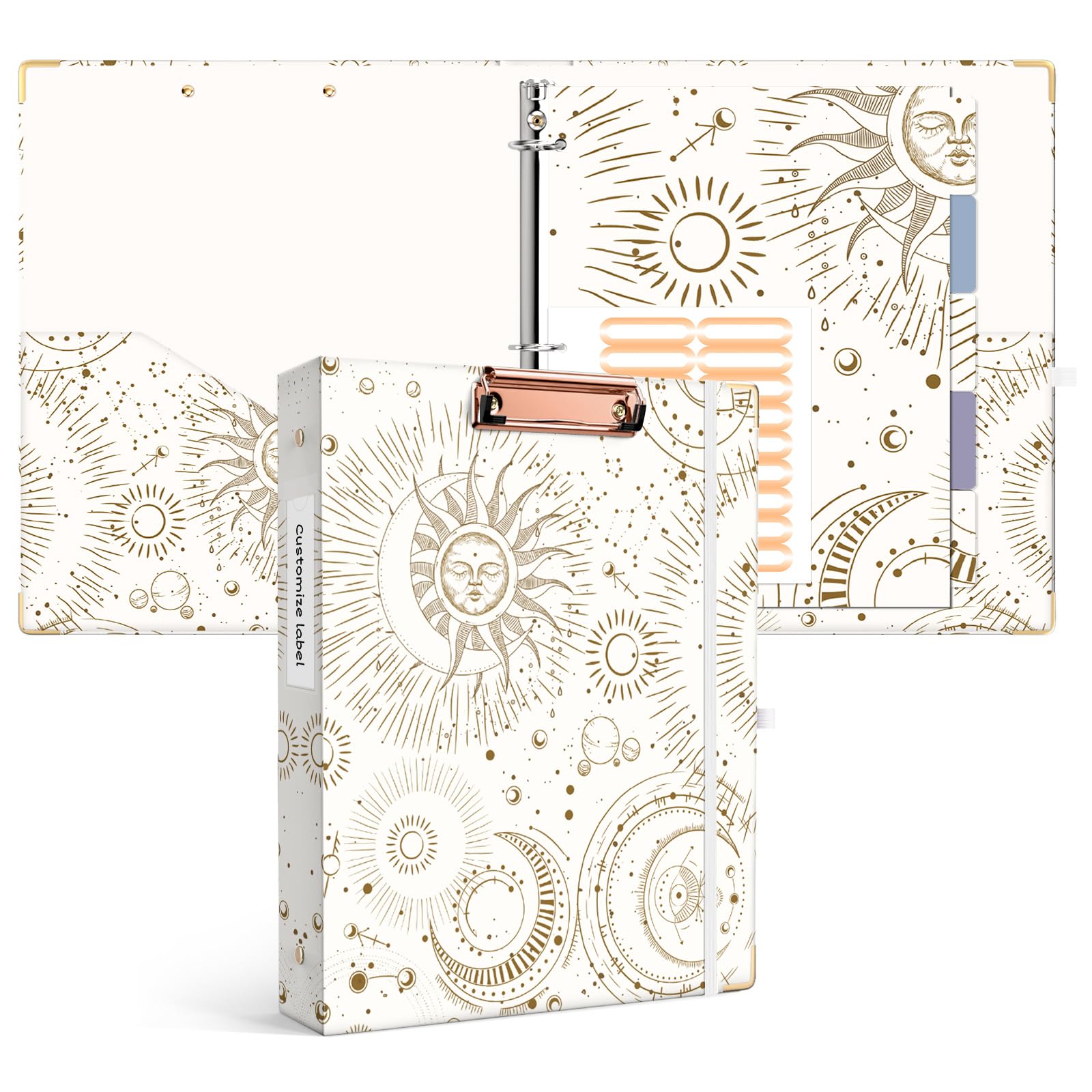 Ospelelf 3 Ring Binder, 1 Inch, Cute Letter Size (11" x 8.5") with 5 Tab Dividers, File Folder Labels and Low Profile Clipboards, Tarot Cards Binder