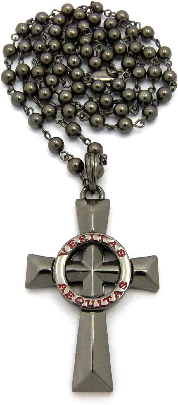 Fashion 21 Veritas Aequitas Cross Pendant 6mm 30" Bead Chain Necklace