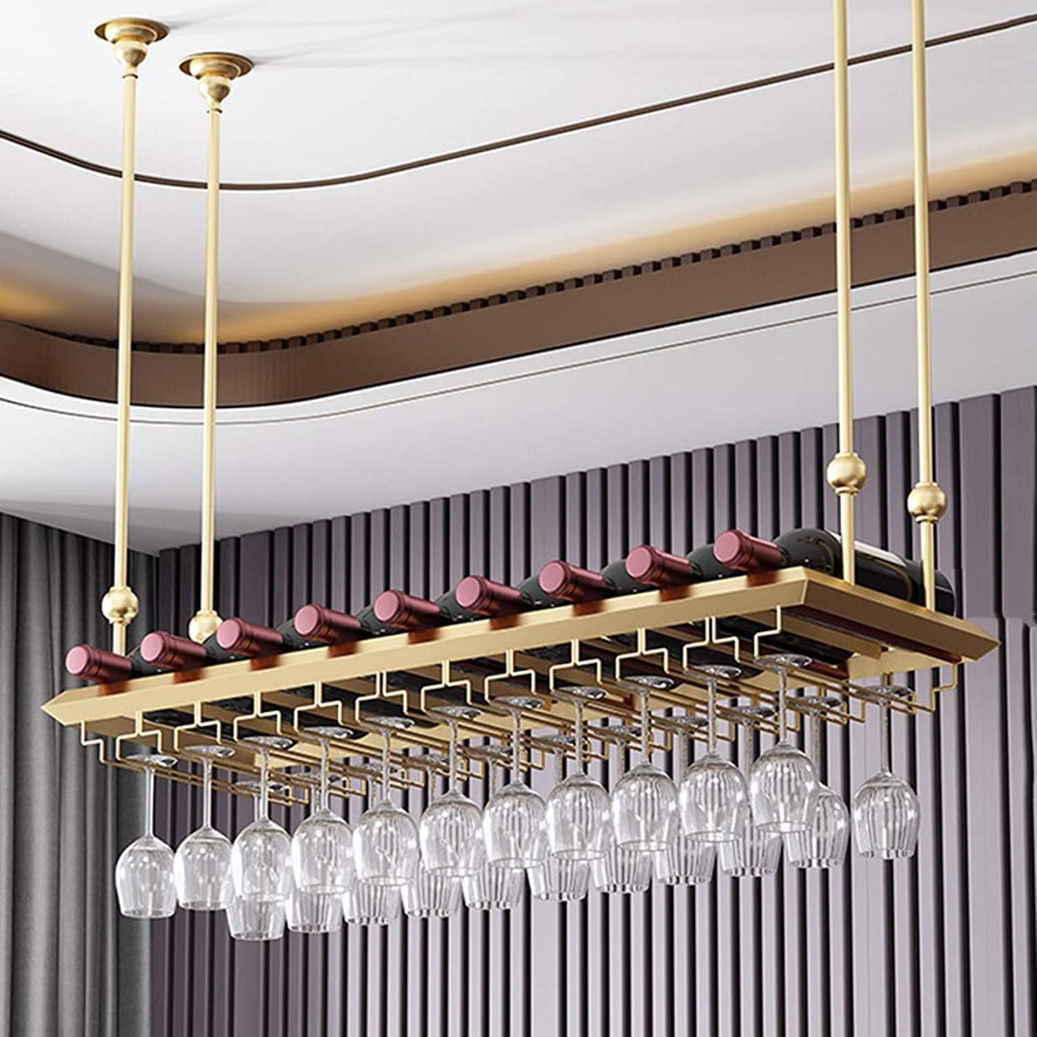 Casier à vin mural et étagère de décoration de plafond moderne en métal doré