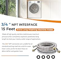 Vista 4 de Blutoget - Mangueras trenzadas de acero inoxidable para lavadora de 15 pies de largo, líneas de agua fría y caliente, interfaz estándar de 3/4
