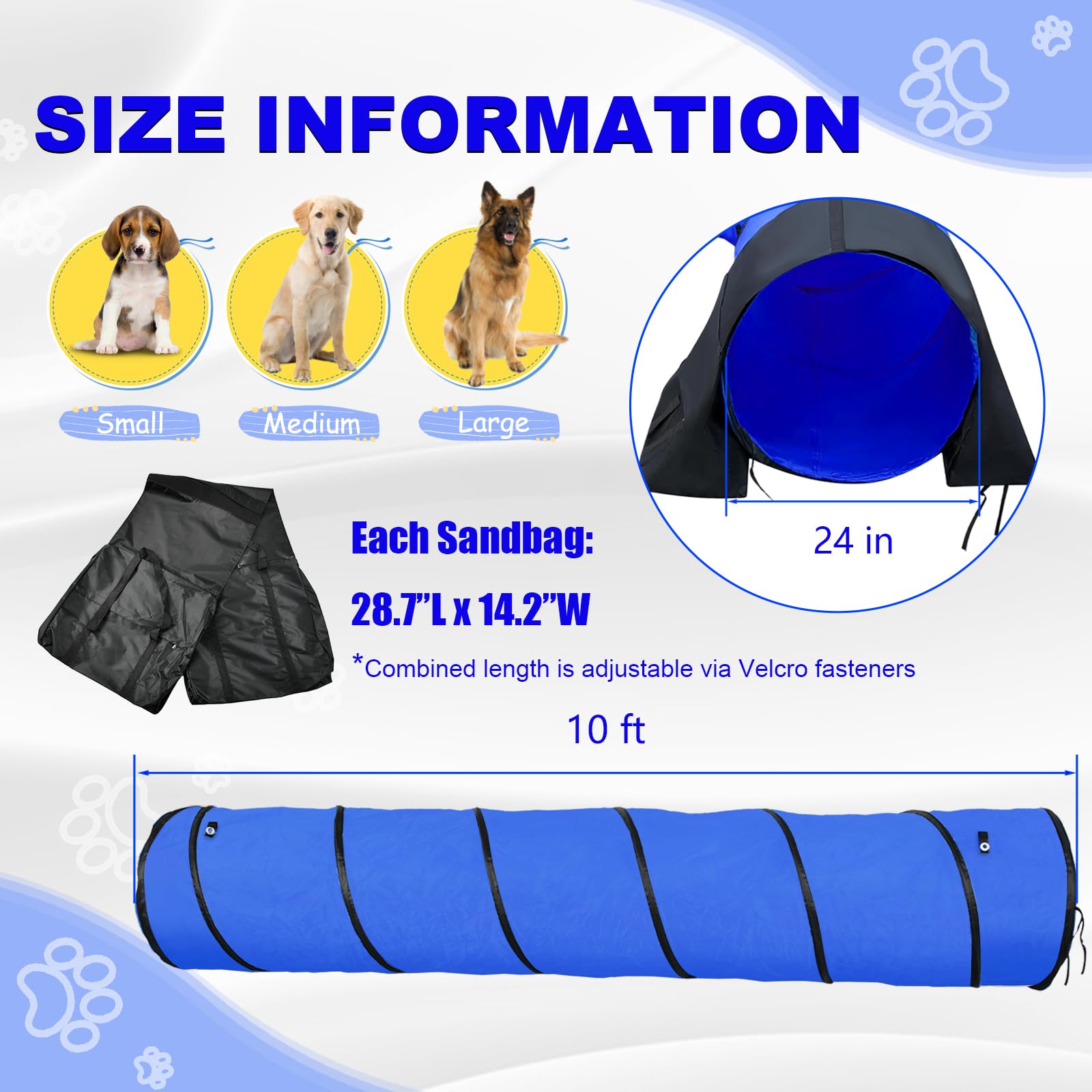 Agility-Tunnel für Hunde, 3 m, mit Sandsäcken, 61 cm, offen, für drinnen und draußen, Agility-Trainingsgerät für große, mittelgroße und kleine Hunde