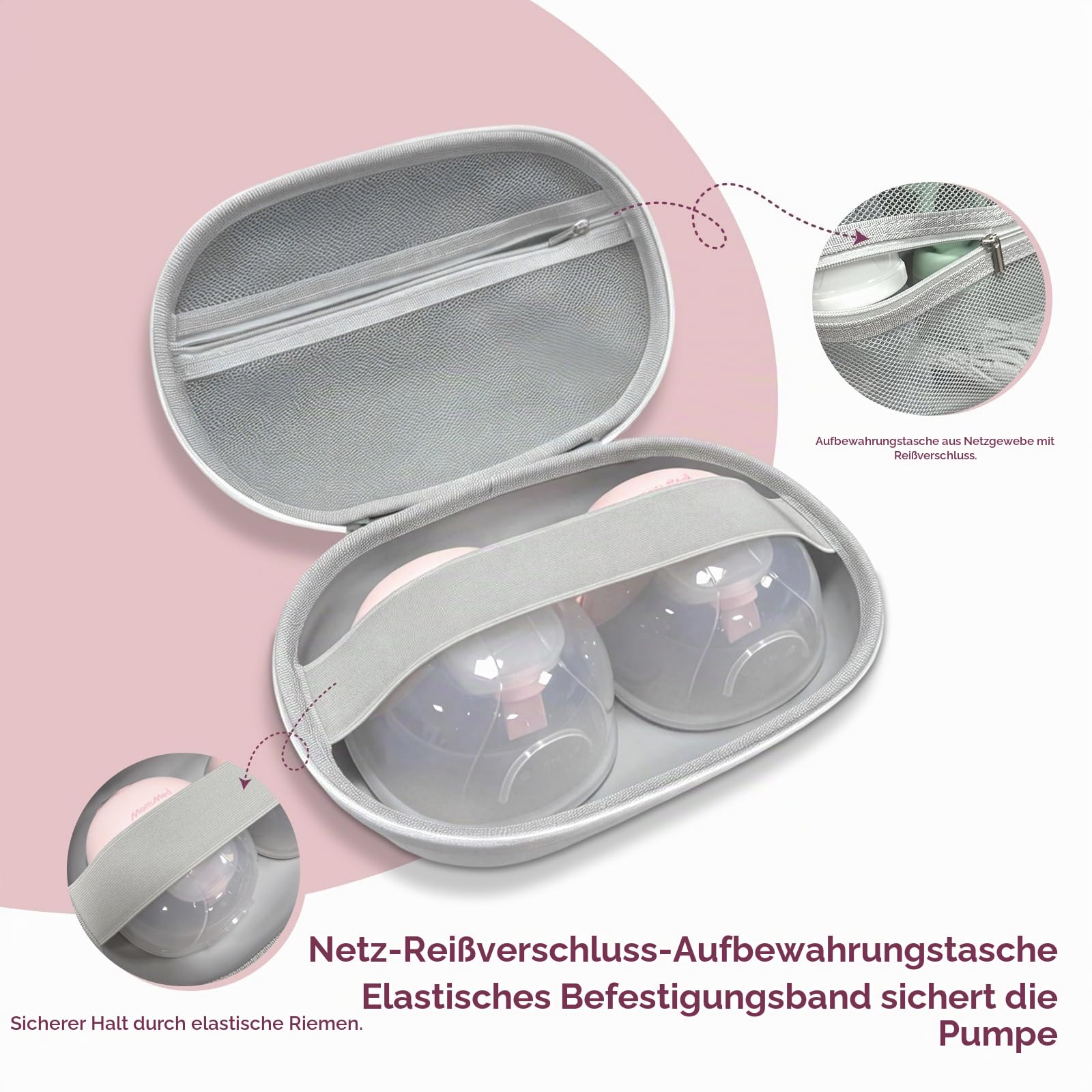 MOMMED Tragetasche für Tragbare Milchpumpen, Hartschalen-Aufbewahrungstasche mit Wasserdichter Herausnehmbarer Schale, Kompatibel mit Momcozy/Nuliie/Medela/Eufy/Paruu Hands-Free Milchpumpen