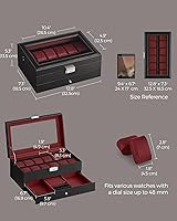 Vista 55 de SONGMICS Caja de reloj, organizador de 20 ranuras para reloj con tapa de vidrio grande, almohadas extraíbles, cerradura de metal, regalo para seres