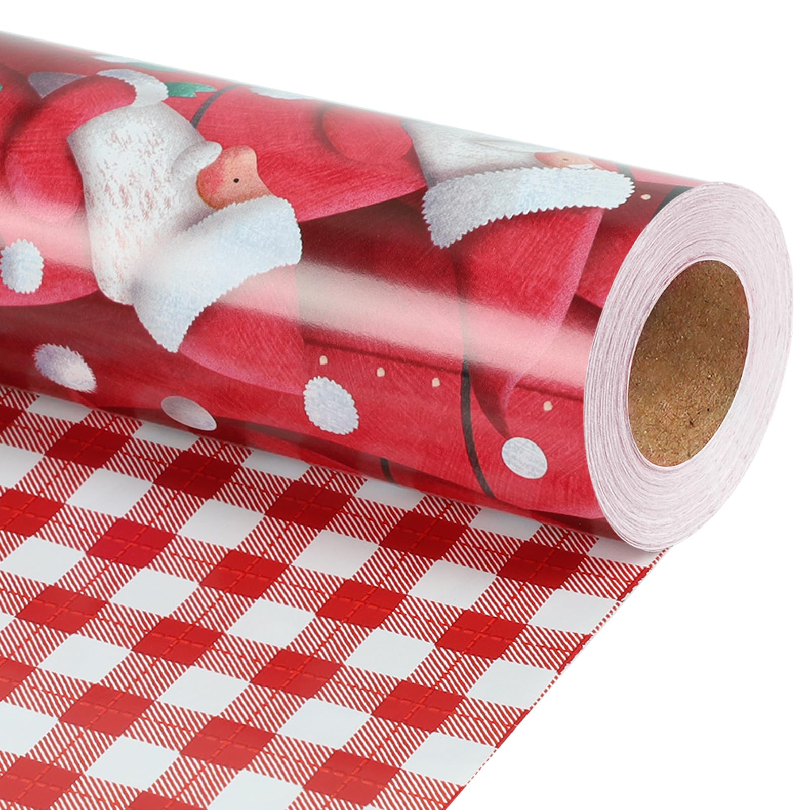 BIOBROWN Rollo de papel de regalo de Navidad reversible de 17 pulgadas x 40 pies (56.6 pies cuadrados). Diseño alegre de Papá Noel, perfecto para Navidad, fiesta, Navidad, regalo de vacaciones