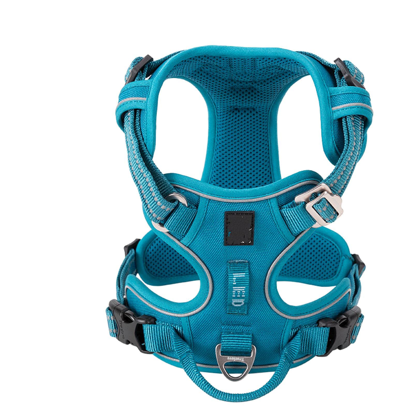Mascota reflectante nylon perro arnés no tensión ajustable medio grande travieso perro chaleco seguridad coche plomo caminar correr S azul