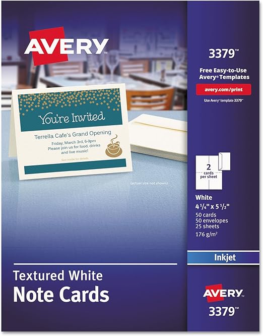 Avery 3379 Inkjet Note Cards, w/Envelopes, 4-1/4-Inch x5-1/2-Inch, 50/BX, WE