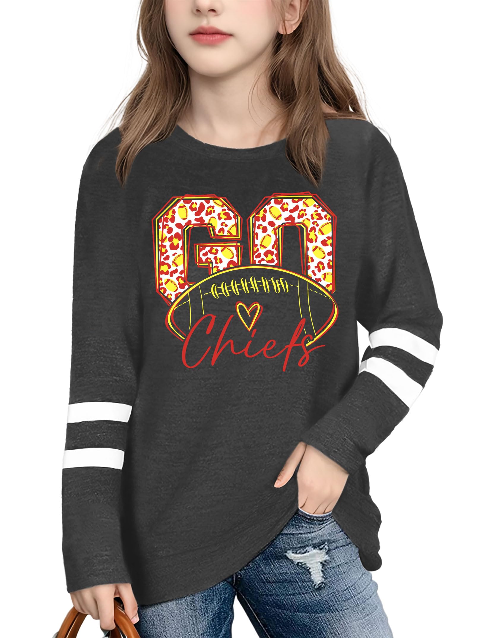 YI XIANG RAN Boys Girls Football Shirts Game Day T-Shirts Heart Love Shirts Fans Lover Tees Kid Long Sleeve Tops 5-14y