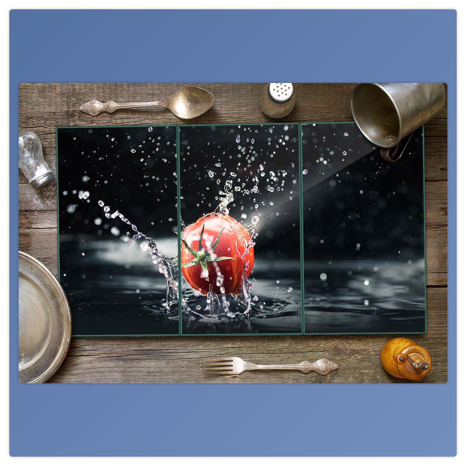 Herdabdeckplatte Abdeckung Ceranfeld Abdeckplatte Schneidebrett 3-Teilig 90x52 Gemüse Rot Schwarz Spritzschutz Glasplatte Ceranfeldabdeckung Schutz Herdschutz Sicherheitsglas Glasschneidebrett 3x30x52