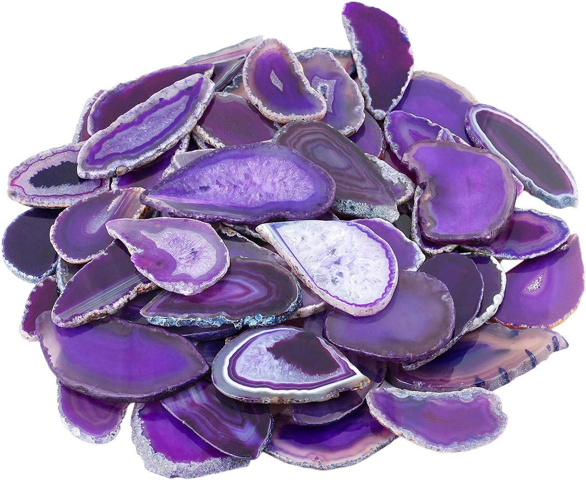 KYEYGWO 10 Pcs Polished Agate Geode Slices Stone for Home Decoration Irregular Healing Crystals for Jewelry Making Place Cards for Weddings