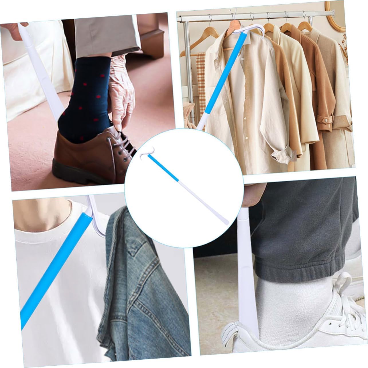 2pcs Long Handle Shoe Horn Sock Assist Device for Elderly Surgery Hip Shoulder Multi-functional Dressing Aid for Home Care Facilities