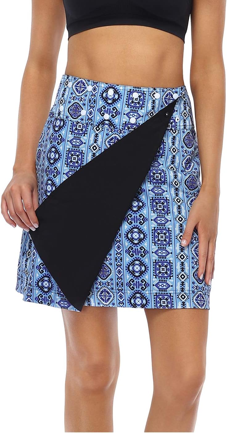 HDE Womens Reversible Wrap Skirt - Swim Coverup Adjustable Snap Wraparound Waist with Zip Pocket for Travel Swim Beach Hawaii