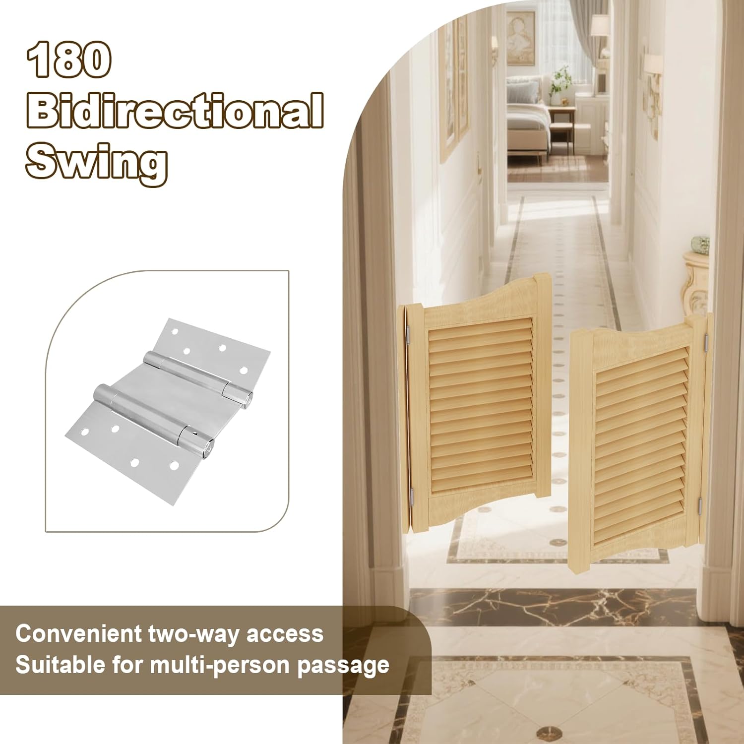Swinging Louvered Cafe Doors, Wood Cafe Saloon Swing Door, Interior Partition for Hallway Kitchen Bar Porch Decoration, Cellars Barn Auto Close Half Door (Burlywood, 31.5x35.4in)