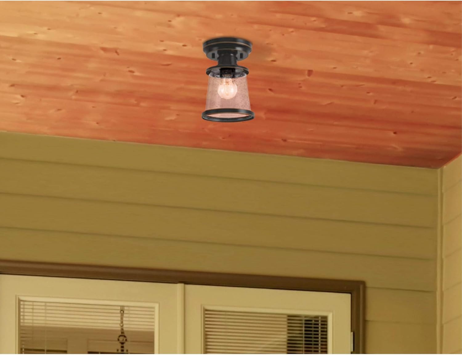 Westinghouse 6113000 Emma Jane 7 Inch Vintage-Style One-Light Outdoor Semi Flush Mount Ceiling Light, Amber Bronze Finish, Clear Seeded Glass