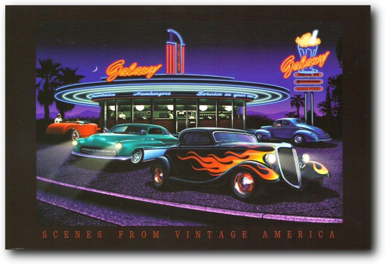 Galaxy Diner Vintage Car Retro Advertisement Travel Route 66 Wall Decor Art Print Poster (18x24)