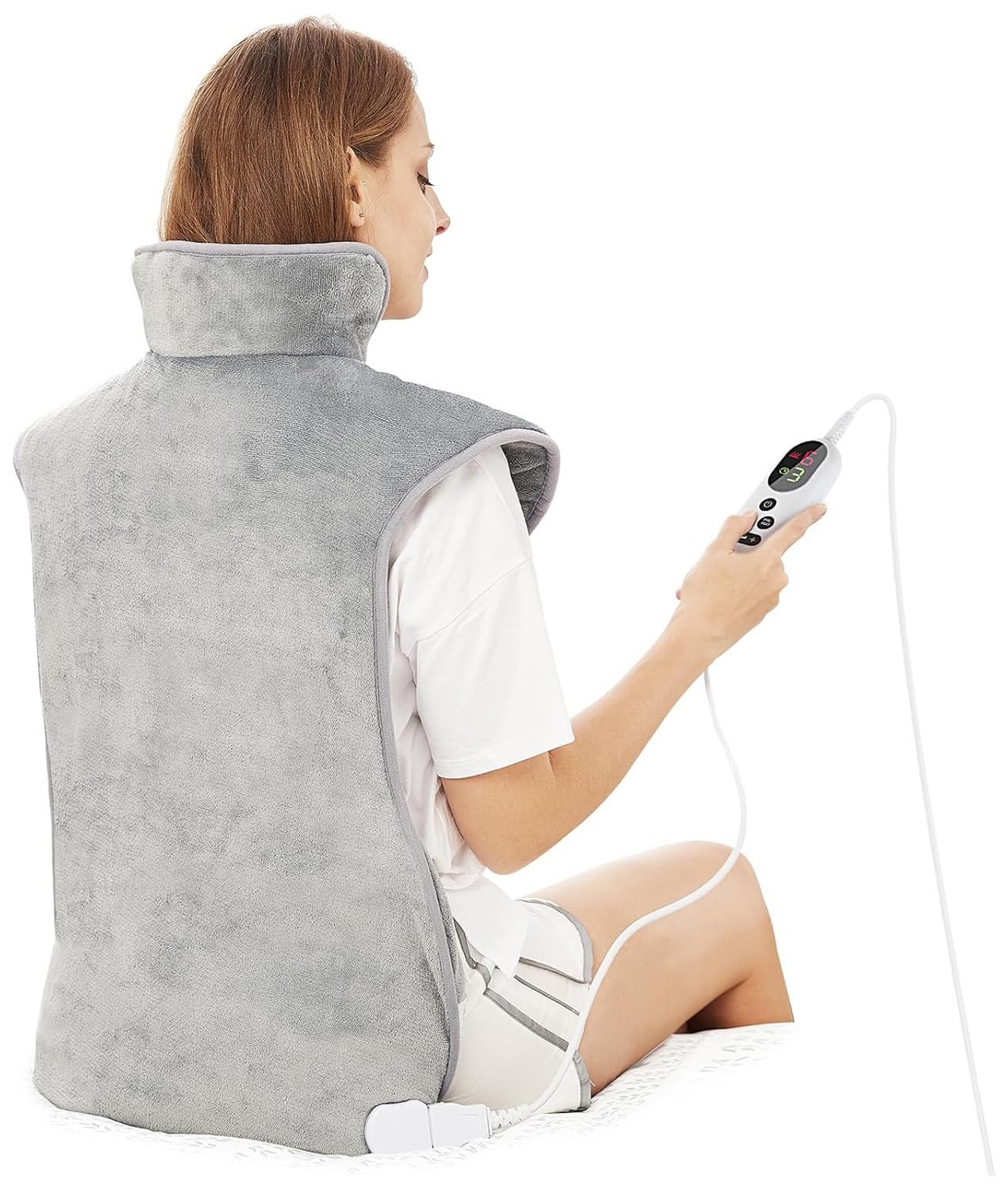 Heating Pad for Back, Shoulders and Neck, 60 x 100 cm, Heat Pad with Auto Shut-Off, Fast Heating with Waist Straps, 3 Heating Levels, Auto Timer