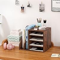 Vista 6 de Wood Desk Organizer File Holder, Wooden Mail Organizer Countertop with Adjustable Compartments, Desktop File Organizer Paper Sorter for Home, Office
