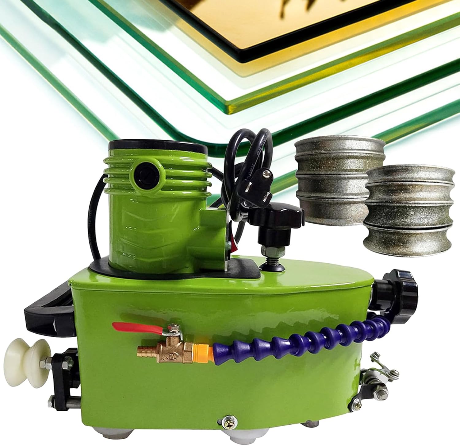 Portable Small Glass Edger Electric Glass Edging Machine DIY Diamond Glass Art Corner Grinding Edging Machine Polish Edge Machine for Plane Curve Rounded Corner w/8 Diamond Wheels