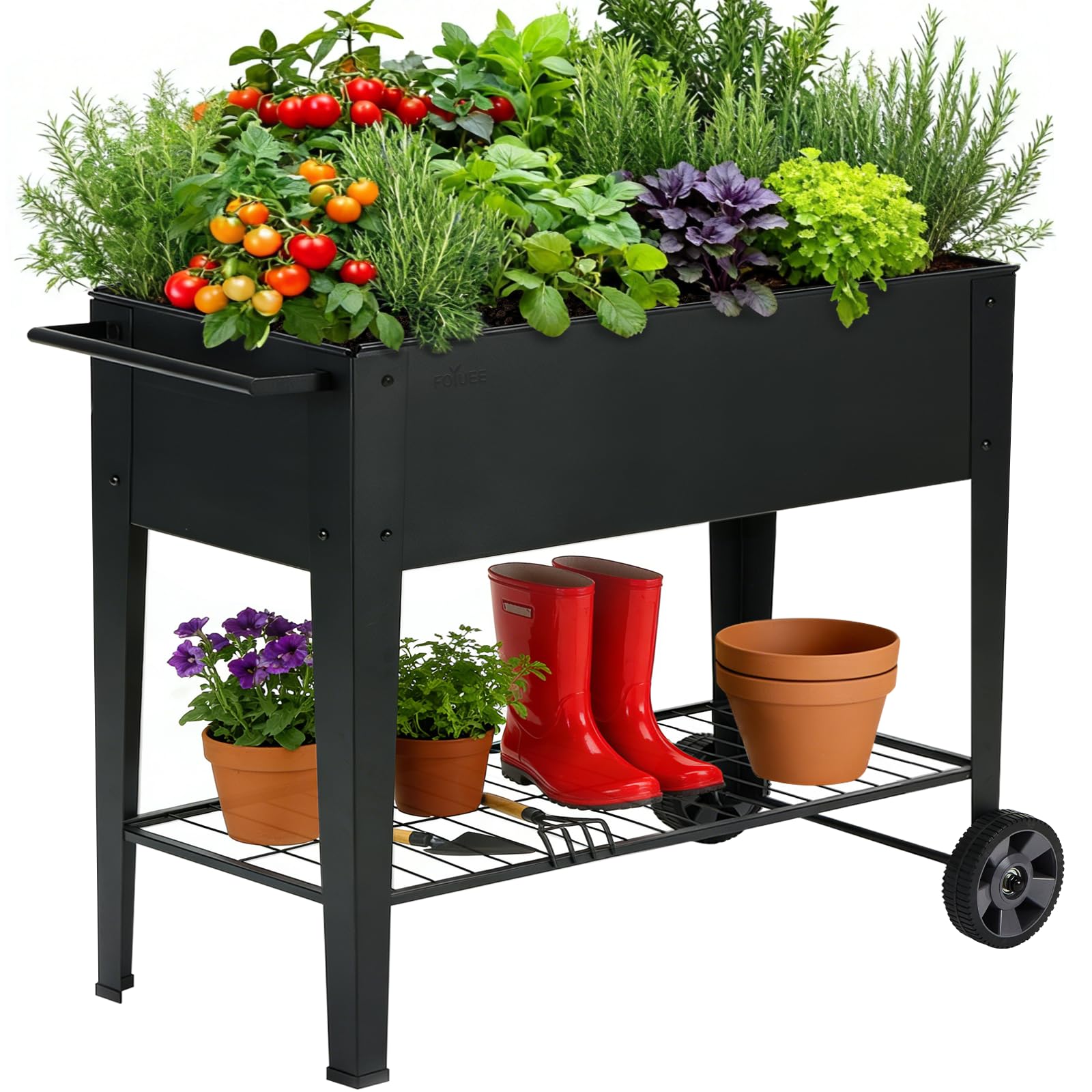 Amazon.com: FOYUEE 31.5" Tall Raised Garden Bed with Wheels, Extra 15.7" W Planter  Box (400 lbs Loads) with Storage Shelf & Handle,Heavy Duty Metal Garden  Planter for Vegetables, Herbs & Flowers, Patio