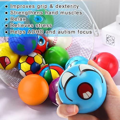 Miniatura 4 de Liliful 72 mini bolas de estrés de juguete a granel para aliviar el estrés de los dedos, ejercicio, recuerdos de fiesta, patrón de colores surtidos,