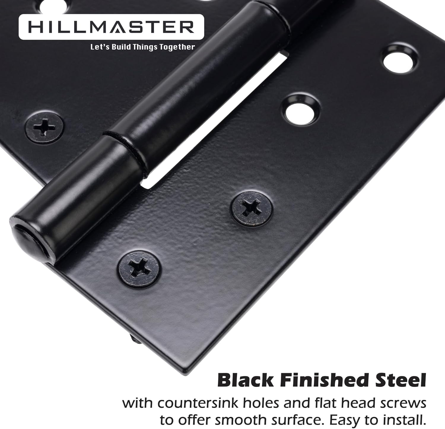 HILLMASTER 3.5 Inch Heavy Duty Gate Hinges Fence Door Hinges Durable Black Gate Strap Hinge for Indoor Outdoor, Gate Hardware Kit for Shed,Wooden Fences,Vinyl Fence Gate,Barn Door,Garage,2 Pack