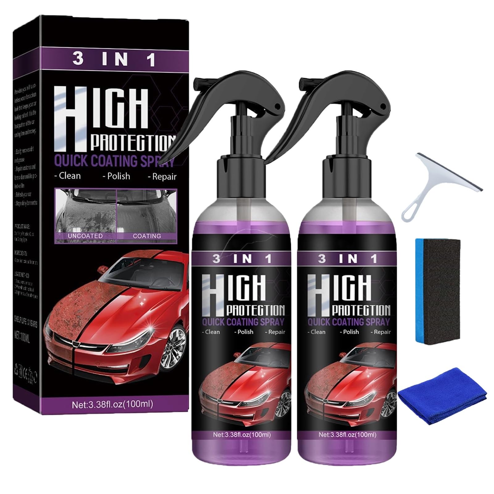 Spray Turbo Shine 3 En 1 - Protection Nano Anti-Rayures Pour Voiture - Nettoyage à Sec - 100 Ml - 2