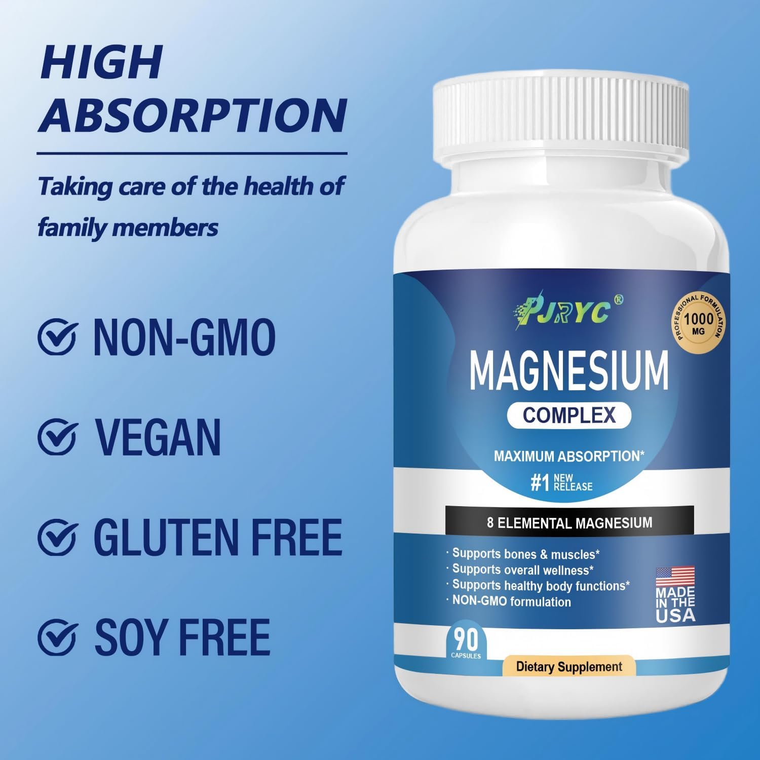 Magnesium Complex Supplement - 1000mg with 8 Magnesium Forms: Glycinate, Citrate, Malate, Taurate & Orotate - Supports Muscle Function, Bone Strength & Relaxation - Vegan, Non-GMO - 180 Capsules