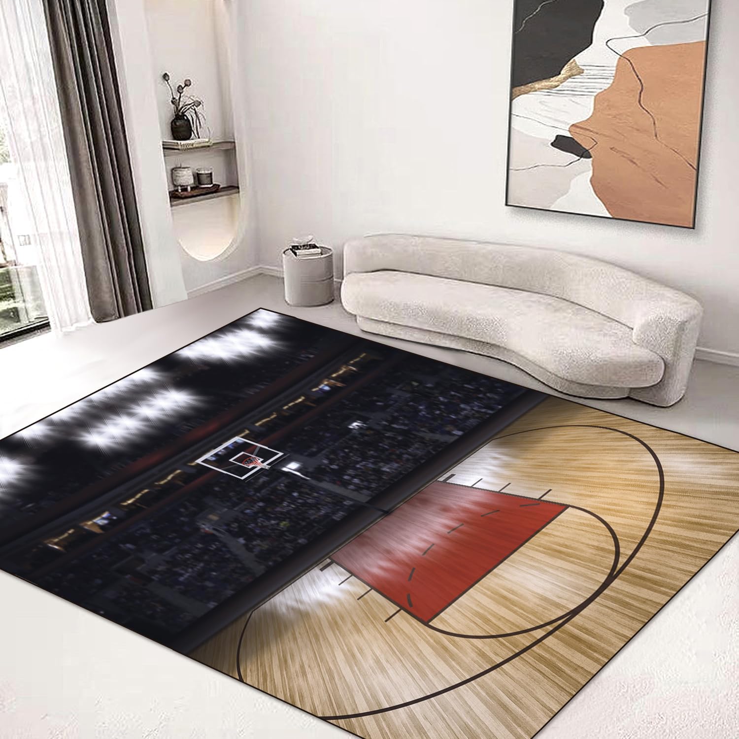 Sports Area Rug 5'x6' Floor Mat Non-Slip Kids Rugs Washable for Living Room Dining Dorm Room Bedroom Home Decor Carpet Basketball Court Sport Area
