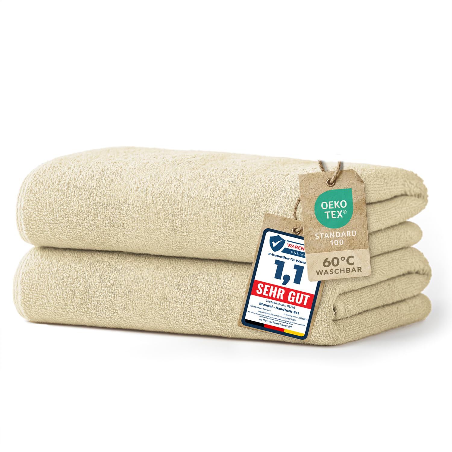Blumtal Premium Frottier Handtücher Set 2 teilig 100% Baumwolle - Oeko-TEX zertifiziertes Towel 2X (50x100 cm) - Ultra saugstarkes Frottier Handtücher Set waschbar °60 - Towel - Handtuch Beige