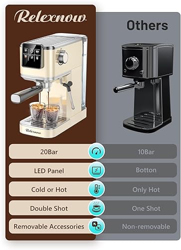 Miniatura 8 de Máquina de café expreso, 20 bares, espumador de leche y panel LCD, máquina de café caliente y helado, máquina de café espresso de acero inoxidable