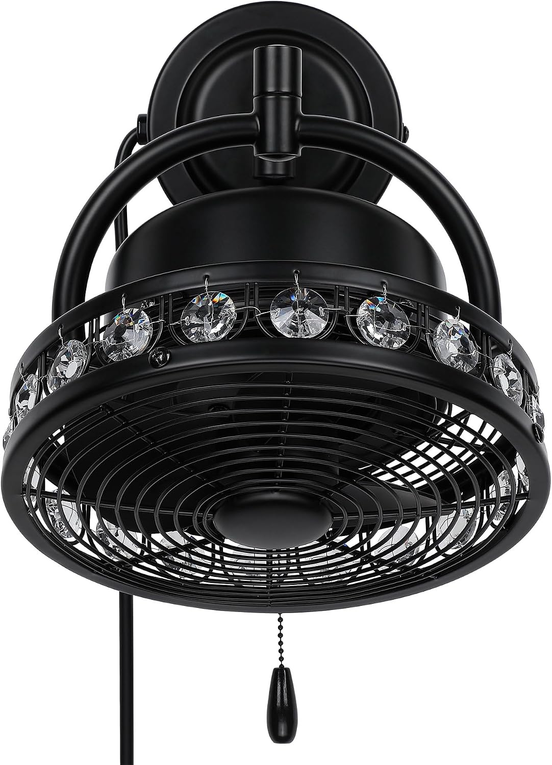 Parrot Uncle 10 Inch Small Wall Mount Fan Crystal Black Wall Mount Fan with Folding Arm for Room,3 Speeds