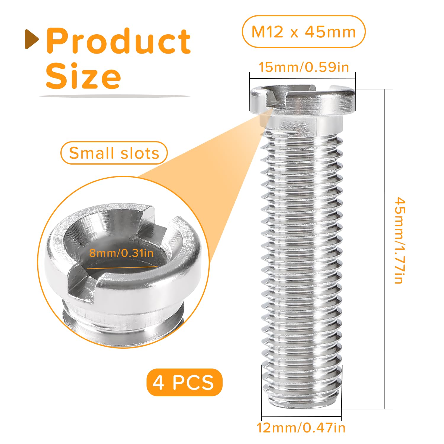 4 Sztuk M12 x 45mm Śruba do Kosza Zlewu, Śruby do Sitka Zlewu ze Stali Nierdzewnej, do Korka Sitka Zlewu Kuchennego